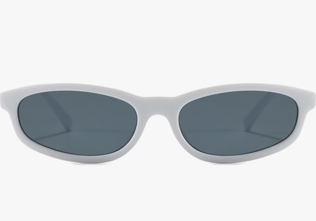 Kursan Oval Sunglasses for Women Men Fashion 90s Style Small Narrow Face Sun Glasses (White/Grey)