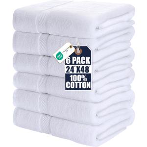 Utopia Towels 6 Pack Medium Bath Towel Set, 24 by 48 Inches, 500 GSM 100% Ring Spun Cotton, Lightweight and Highly Absorbent Quick Drying Premium Towels for Hotel, Spa and Bathroom, White