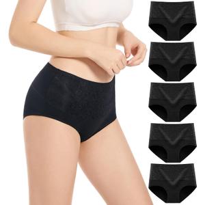 youlehe Women's Cotton Underwear Briefs High Waist Full Coverage Soft Breathable Panties (Black, XXXL)