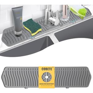 COBETE Kitchen Sink Splash Guard, 24in Faucet Mat Splash Catcher, Handle Drip Catcher Tray, Multipurpose for Kitchen Dish Drying Mats Sponge Holder and Bathroom Countertop Protect