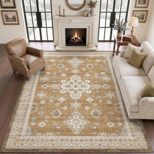 DEXI 6x9 Vintage Area Rugs for Living Room, Washable Rug for Bedroom, Beige