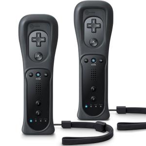 TIANHOO 2 Pack Remote Controller for Wii & Wii U, with Silicone Case and Wrist Strap (Black)