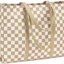 Laptop Tote Bag for Women Work 15.6 inch Canvas Shoulder Bags Computer Messenger Purse Teacher Handbag Office Briefcase (B-checkered Brown)
