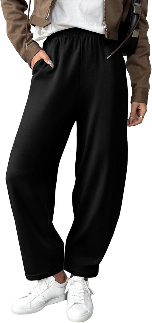 EVALESS Wide Leg Sweatpants Women Fall Clothes Casual Elastic High Waisted Baggy Pants Cropped Length Ballon Joggers (X-Large, Black)