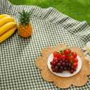 Mindsoft Green Gingham Ruffled Tablecloth 70 x 70 Inches Round Cotton Linen Checkered Table Cloth Buffalo Plaid Farmhouse Vintage Decorative Tablecover for Picnic Kitchen Dining Room Home Party
