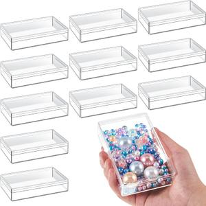 Blulu 12 Pcs Clear Acrylic Box with Lids 4.3 x 2.7 x 1 Inch Storage Candy Box Containers Mini Rectangle Clear Plastic Gift Containers for Display Jewelry Wedding Party Favors Treats Coin Accessories