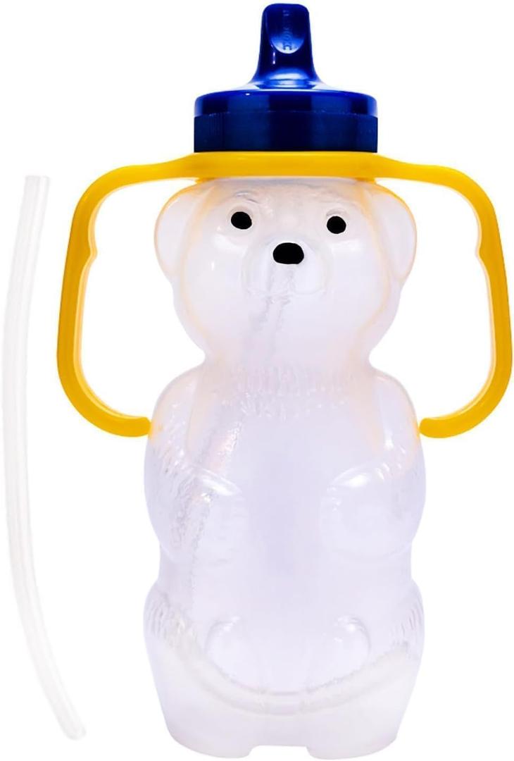 TalkTools Honey Bear Straw Cup with Handle, 7oz Soft Straw Trainer for Babies & Toddlers 4+ Months Easy-Grip, Dishwasher Safe.