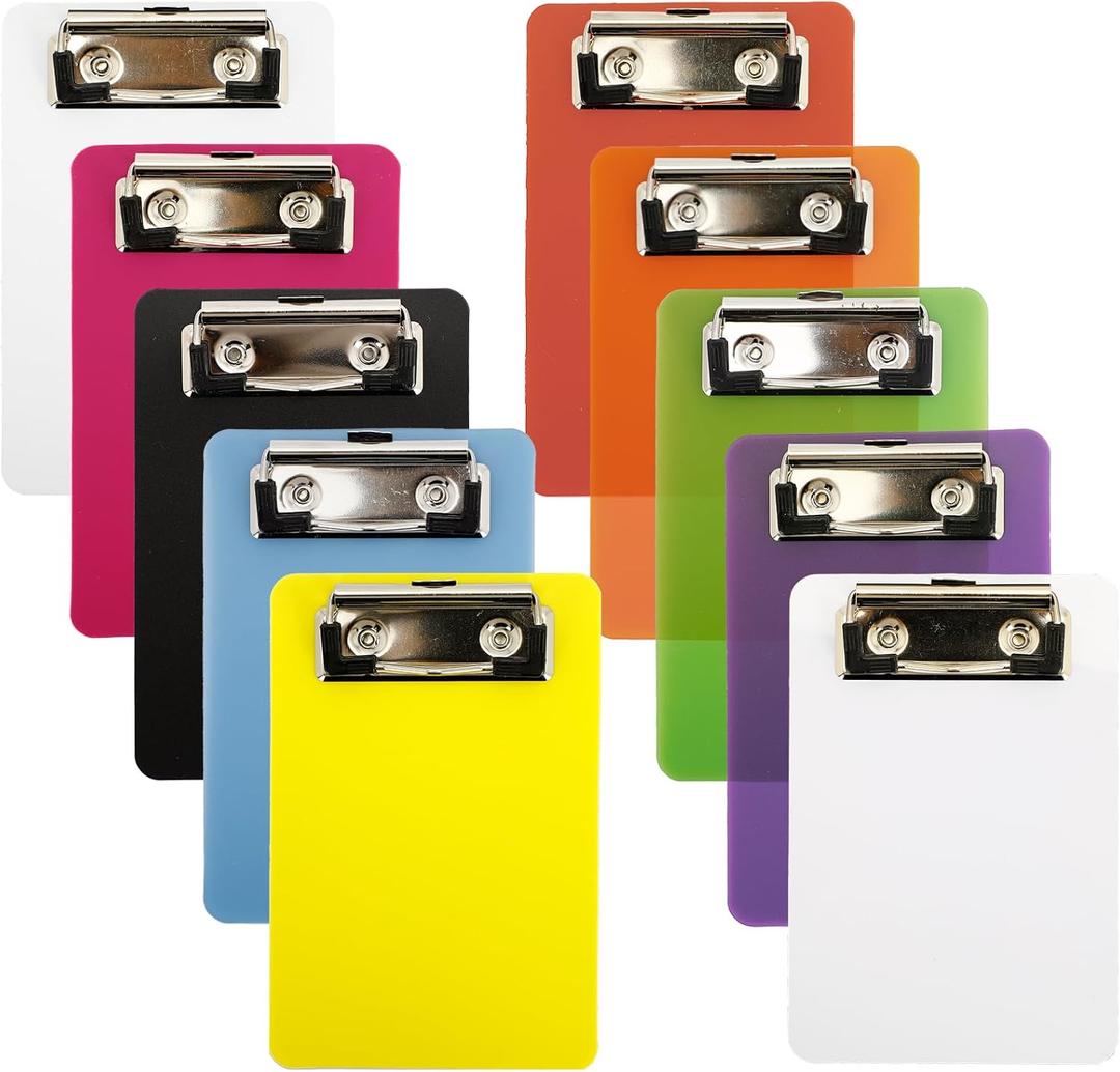 10 Pack A6 Plastic Colorful Mini Clipboards with Low Profile Clip, Portable Clip Boards for Classroom, Office, Restaurants, Small Clipboards 4 x 6 Inch