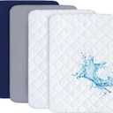 Pack and Play Sheets and Waterproof Pack n Play Mattress Protector Pad Cover 4 Pack Set, Ultra Soft Pack n Play Mattresses Sheets Compatible with Graco Pack n Play, Grey&Navy