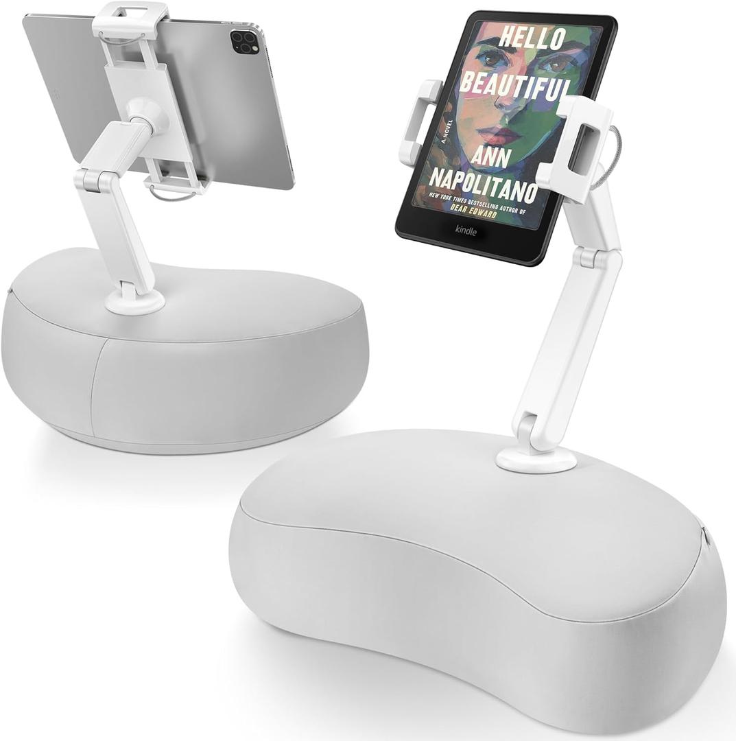 AboveTEK Tablet Pillow Stand for Bed, Hands-Free 360° Adjustable iPad Pillow Holder for Lap Reading w/ Soft Bean Bag, Ideal Gift for Mom, Fits 4.7" to 12.9" Tablet, Phone, Kindle - Gray