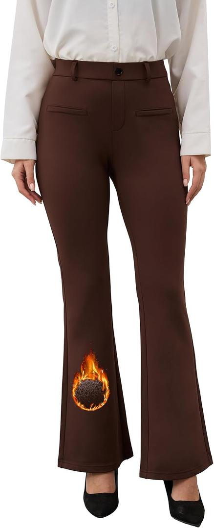 VIMPEP Womens Classic Yoga Dress Pants High Rise Flare Soft Feeling Pull On Work Yoga Pants for Business Office Work 2102 (Brown)