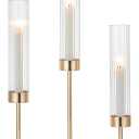 Hewory Gold Taper Candle Holders: Candlestick Holders Set of 3 Hurricane Glass Tall Candle Holder for Candlesticks Candle Sticks Holder Decor for Table Centerpiece Wedding Party Christmas Decorations