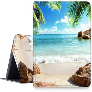 DIGTIALLL Case for Amazon Kindle Fire HD 8 & 8 Plus Tablet (12th Generation/10th Generation, 2024/2022/2020 Release) PU Leather Smart Protective Cover with Auto Sleep/Wake,Beach Palm Trees