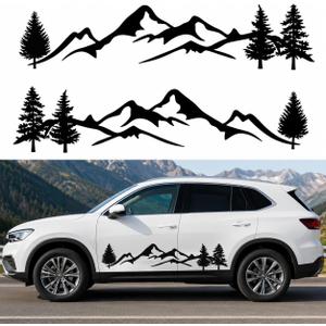 2PCS Mountain Tree Forest Car Side Decals 77.95''x18.89'' Graphic Stickers