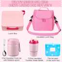 Bento Lunch Box for Kids with 17oz Soup Thermo,Insulated Tumbler Water Bottle and Insulated Lunch Bag,Leak-Proof 3 Compartment Lunch Food Container with Ice Pack for Kids to School-Pink