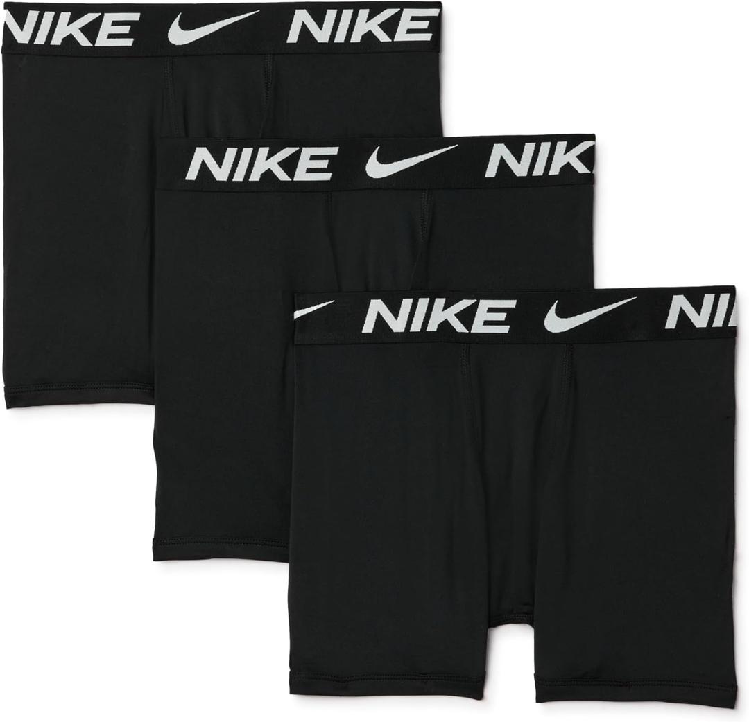 Nike Boys' Dri-FIT Essentials Micro Solid 3-Pack Boxer Briefs (Youth Large, Black)