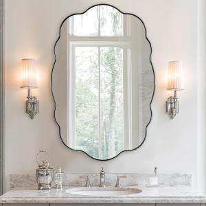 ANDY STAR Brushed Nickel Wavy Oval Mirror Scalloped Edge - Modern Bathroom Wall Mirror 22x30 Inch, Corrosion Resistant, Easy Clean SUS Frame