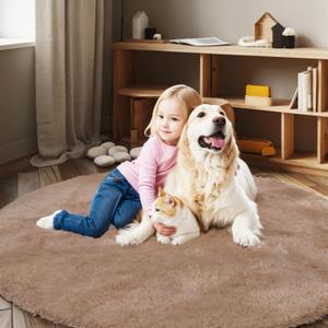 Super Soft Circle Rugs for Girls Princess Castle Toddlers Play Tent 3 Diameter Circular Area Rugs for Kids Bedroom Baby Room Decor Round Shag Playhouse Carpets(3, Beige)