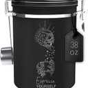 Large Coffee Canister  Airtight Stainless Steel Storage Container with Date Tracker & Scoop, Sealed Jar for Grounds, Beans, Tea, Flour, Cereal, and Sugar (Black Esspresso, 38OZ)