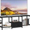 Casaottima 47" TV Stand with Open Storage Shelves for 43, 50 Inch TV, Entertainment Center with Fabric Drawers, TV Console Table with Soundbar Shelf TV Stand for Living Room Bedroom, Pure Black