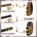 2 x Women's Leather Belt for Jeans, Dress, Pants & Formal Outfits, Ladies Trendy Reversible Design Belt with Gold Buckle