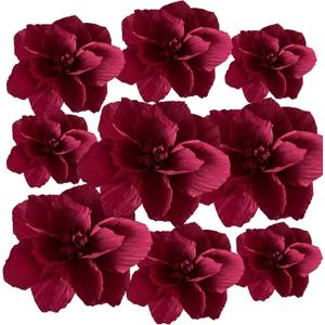 BRT Bearingshui Crepe Paper Flowers Decoration for Wall Total 9 Pcs, Artificial Flowers for Wedding Decor,Flower Backdrop Decor, Baby Bridal Shower Birthday Party, Burgundy 3D Wall Flowers Decor