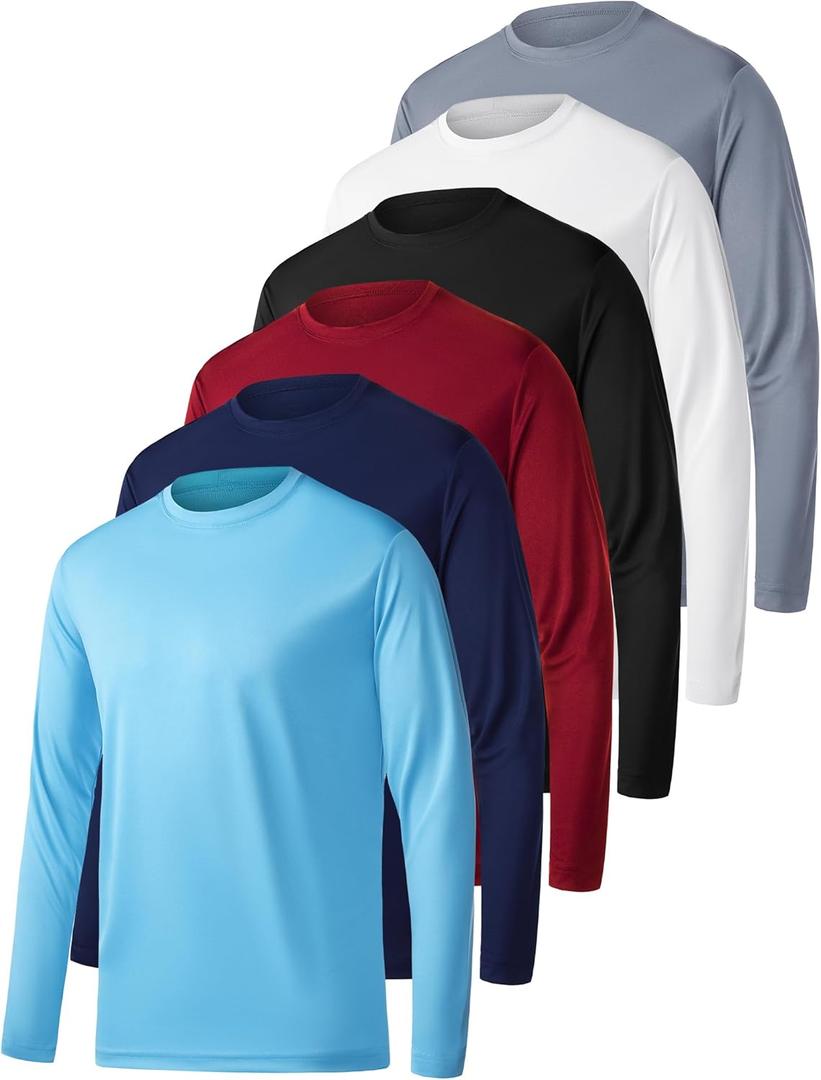OYGSieg 6 Pack Long Sleeve Shirts for Men Moisture Wicking UPF SPF Sun Protection Tee Shirts Workout T Shirts Casual (Medium)