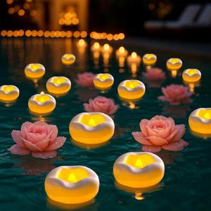 24 Pack 2.3 Flameless LED Floating Candles, Water-Activated Battery Operated Floating Candle with180+ Hours Runtime for Cylindrical Vase, Pool, Fountain - Ideal for Wedding, Party Decoration