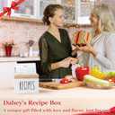Dahey Wooden Recipe Box White Recipe Organizer with 100 Recipe Cards and 6 Dividers, Recipe Card Holder Box Set with Lid and Slots to Write in Your Own Recipes for Cooking Lover Kitchen, 6.9''x4.3''