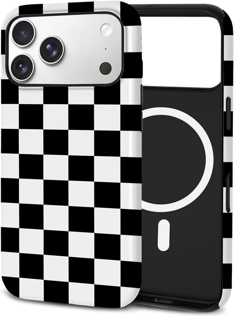 Mokiy TPU Phone Case for iPhone, MagSafe Wireless Charging Compatible, Shockproof Slim Fit Protective Cover with Anti-Yellowing & Raised Camera Protection (Grid 1, iPhone 17 Pro Max(6.9"))