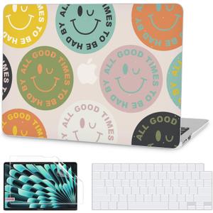 G JGOO Compatible with MacBook Air 13 inch Case 2025 2024 2023 2022 M4 A3240 M3 A3113 M2 A2681, Plastic Hard Shell for MacBook Air 13.6 inch Case + Keyboard Cover + Screen Protector, Colorful Face