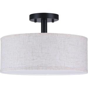 12 Inch Drum Black 3 Light Semi Flush Mount Close to Ceiling Light Fixture,Linen Fabric Shade for Bedroom,Living Room,Dining Room Hallway