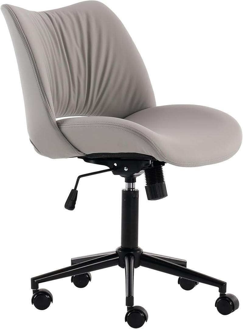 YOUTASTE Ergonomic Home Desk Chair Faux Leather Office Chair Swivel Rolling Task Chair No Arms Vanity Chair of Adjustable Height and Padded Seat Grey