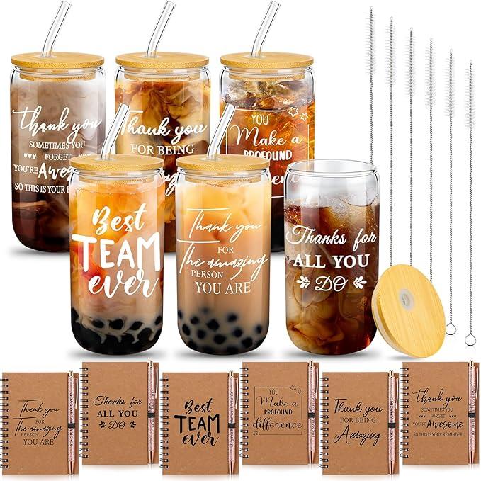 17Pcs Valentine's Day Teacher Employee Appreciation Gifts Thank You Volunteer Coworker Staff Team Galentines Party Favors Notebook Ballpoint Pen Glass Cup with Lid and Straws(Be Proud)