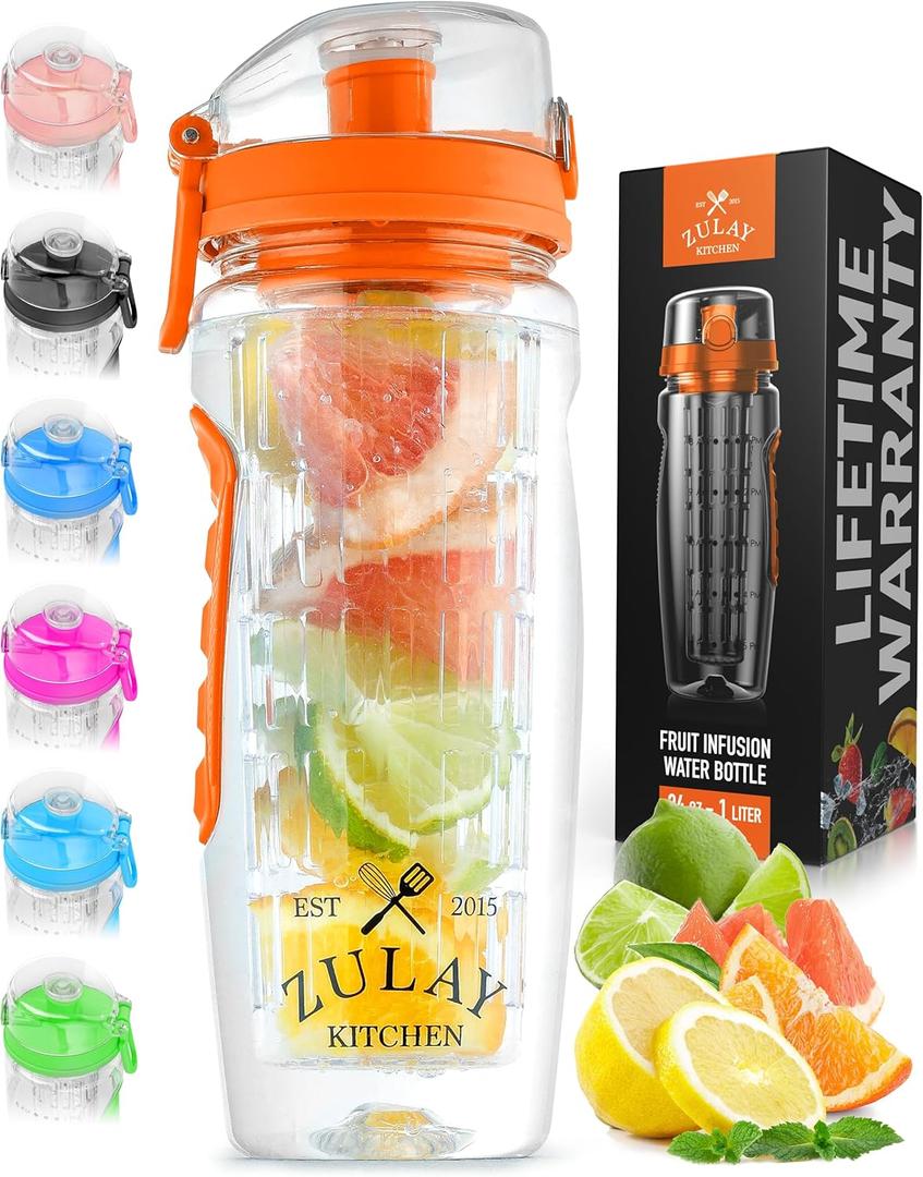 Portable Water Bottle with Fruit Infuser (Sunrise Orange)