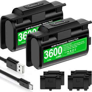 Rechargeable Xbox Controller Battery Pack with 4 Back Covers and a USB C Charging Cable, 2x3600mWh Xbox One Controller Battery Play and Charger kit for Xbox Series X/S Remote Protectors