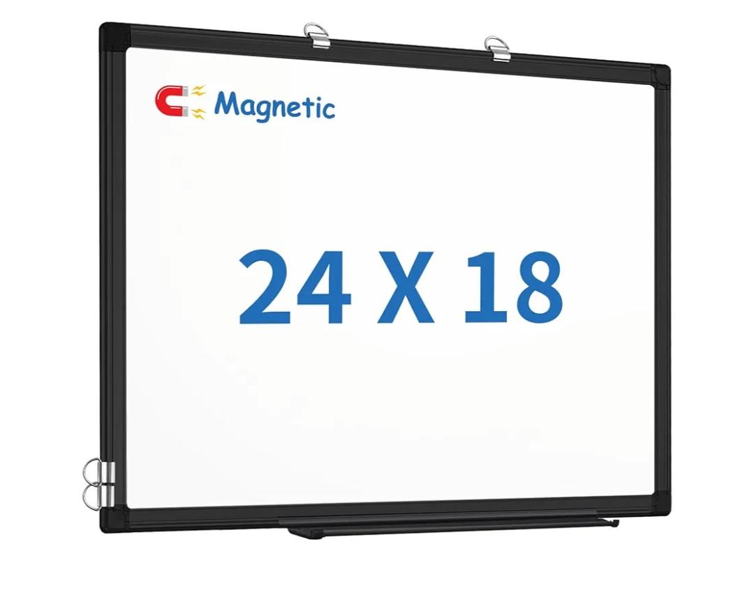 White Board Dry Erase, 24 x 18 inch Magnetic Dry Erase Board Whiteboard for Wall, Black Aluminum Frame Hanging Whiteboard Marker Board Writing Board for Home Classroom Office