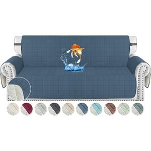 MAXIJIN Waterproof Oversized Couch Covers for 3 Cushion Couch, 79" Quilted Sofa Covers Washable Pet Dog Couch Cover Protector with Elastic Strap & Side Pocket (Large Sofa, Berlin Blue)