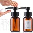 Alotpower Foaming Soap Dispenser 8.5oz 2Pack, Amber Glass Foam Soap Dispensers, Round Refillable Foaming Hand Soap Dispenser with Labels for Bathroom & Kitchen