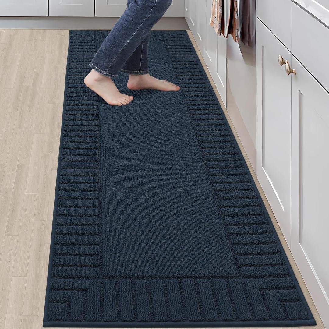 BEQHAUSE-Kitchen-Rugs-and-Mats Non Slip Kitchen Runner Rug Absorbent Kitchen Mats for Floor Machine Washable Kitchen Floor Mat,Navy Blue 24x71
