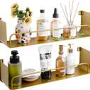 YEMNMFH 16 Inch Gold Floating Shelves Set of 2, Narrow Iron Bathroom Shelves with Guardrail, U-Shaped Wall Mounted Shelf for Home Decor & Organizer, Display Shelf for Bathroom, Kitchen, Bedroom&Any Room