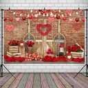 Lofaris Valentine's Day Party Backdrop for Photography Rustic Wood Door Brick Wall Red Heart Mother's Day Background Birthday Baby Shower Portrait Photo Booth Props 9x6ft