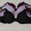 Fruit of the Loom Women's Smooth Cotton T-Shirt Bra Pack - Ultra-Soft, Flexible, and Invisible Under Tees (36B, Lilac Whisper/Purple Velvet/Black)