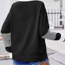 Zeagoo Sweatshirt for Women 2025 Color Block Fall Shirts V Neck Tops Loose Fit blouses long sleeves Polo Pullover Black L
