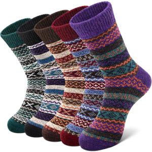 YSense Wool Socks for Women, Winter Boot Socks Stocking Stuffers Gifts for Women Warm Crew Hiking (Large, Red Black Purple Dark Green Brown Dark)
