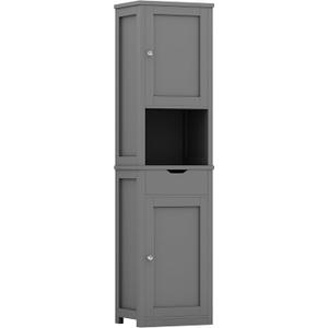 Shintenchi Tall Bathroom Storage Cabinet, Slim Corner Floor Cabinet with Doors and Drawer, Freestanding Narrow Bathroom Organizer with Adjustable Shelves for Small Space, Gray (Grey)