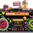 Frienda 6FT 80s 90s Theme Tablecloth 80s Birthday Table Cloth Retro Radio Table Cover Hip Hop Party Decoration 90s Theme Supplies for Back to 80's 90's Hip Hop Birthday Party Decor Supplies