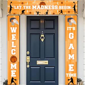 AIBIIN 3PCS Basketball Decorations Banner Let The Madness Begin Fence Cover Hanging Welcome It's Game Time Porch Sign for Basketball Sports Party Supplies Indoor Outdoor