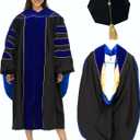 Unisex Deluxe Doctoral Graduation Gown Doctoral Hood and Tam 8 Sided Package (Size: 45"(5'0"-5'2"), Black)