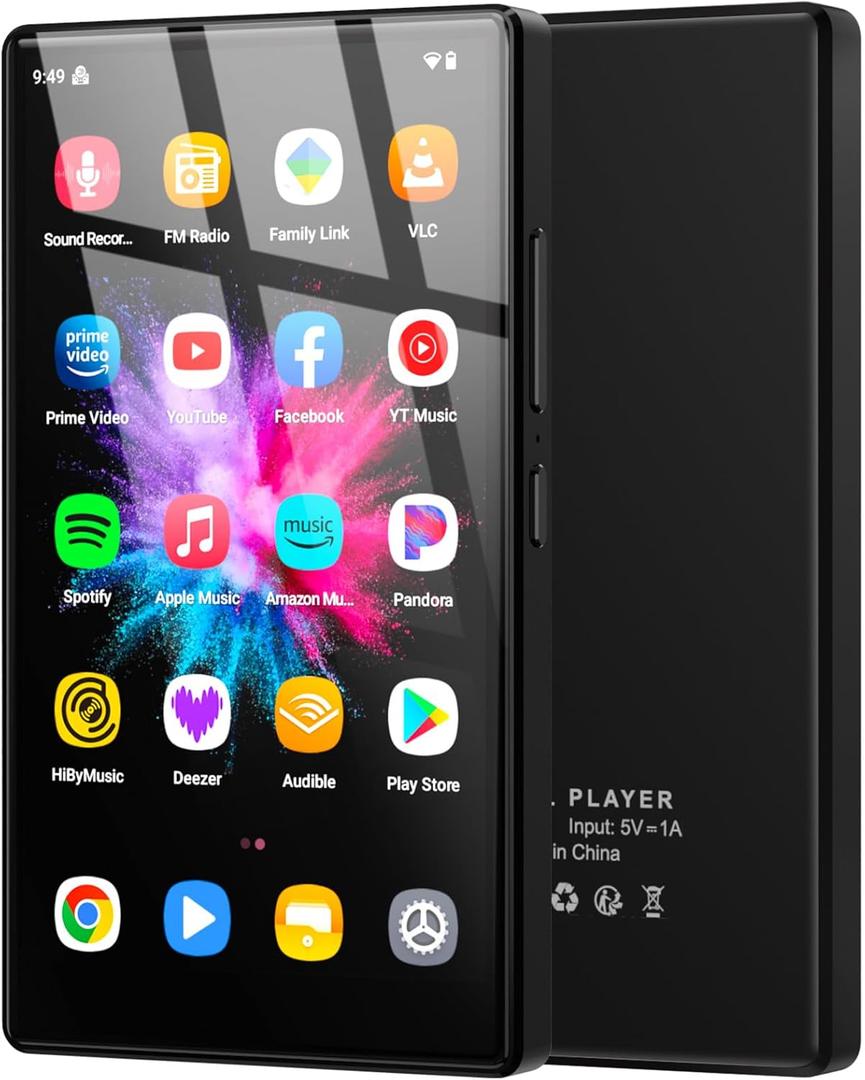 96GB MP3 Player with Android 13 OS, 5" MP3 Player with Bluetooth and WiFi, 1080P HD MP4 Player, Music Player Preloaded with Spotify, Audible, and Play Store
